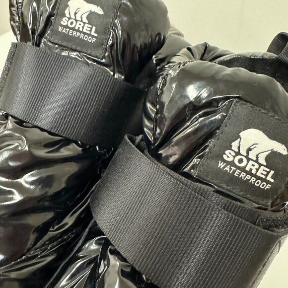 Sorel Joan of Arctic Next Strap Puff Boot Shiny Black Nylon Waterproof Sneaker - Picture 10 of 11